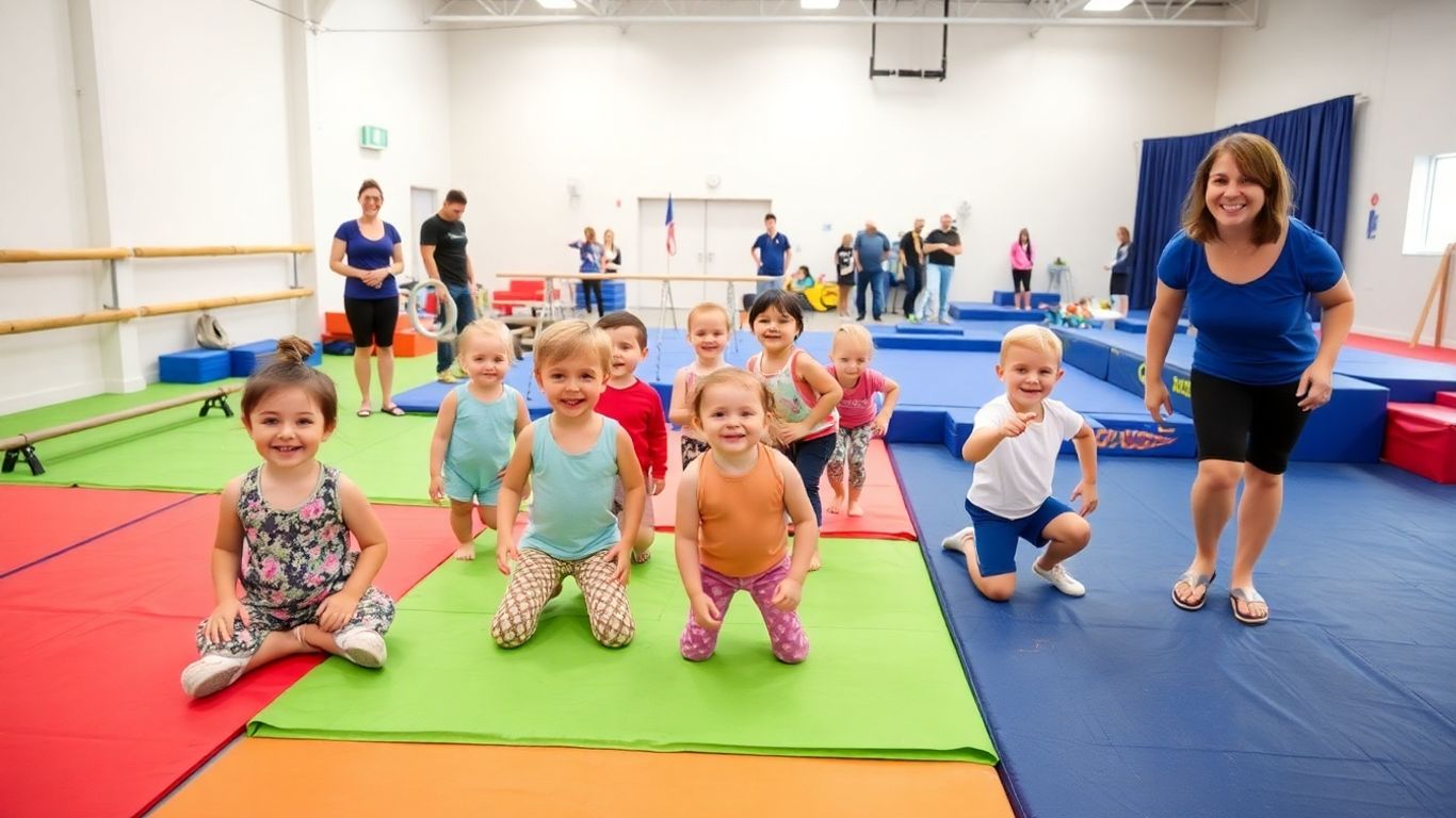 Australian kids doing gymnastics with happy instructors