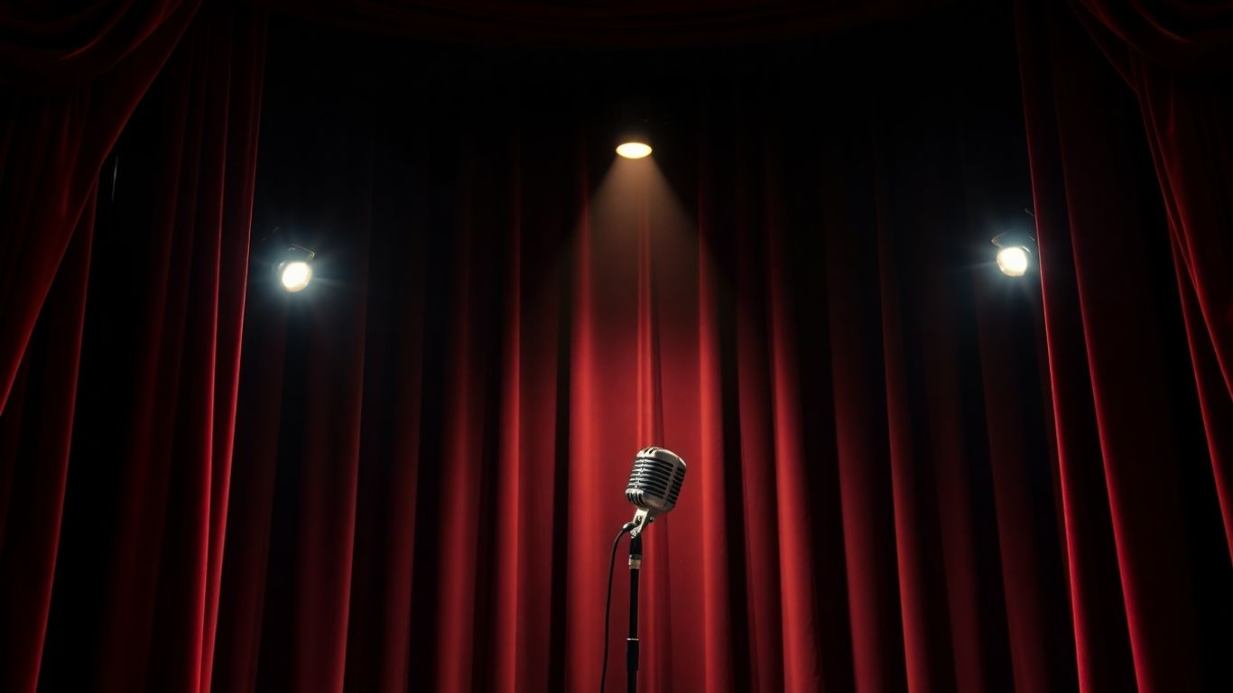 Spotlit microphone on a theatre stage