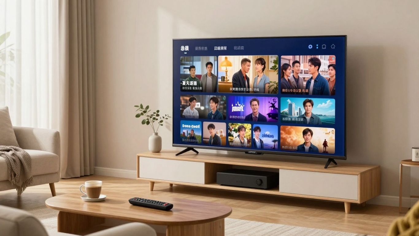 Smart TV streaming multiple shows in cozy living room