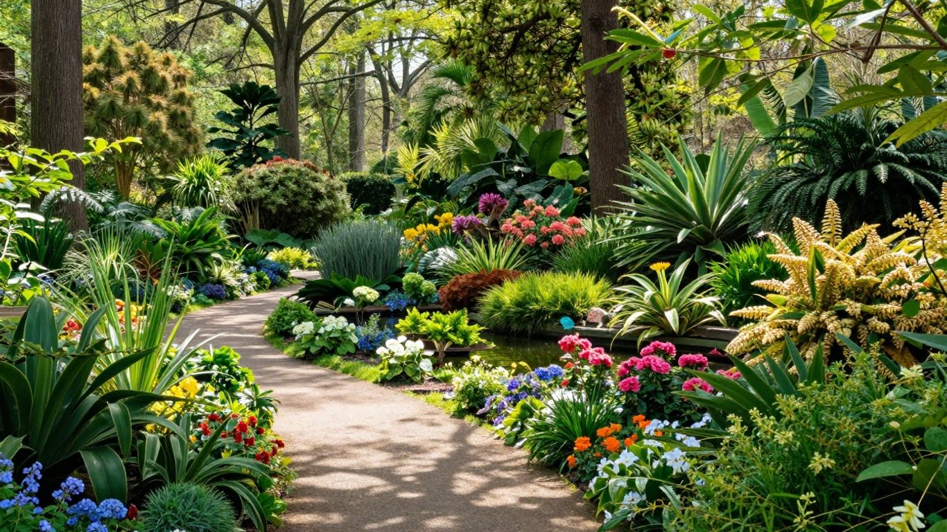 Groene paden met bloeiende planten in Arboretum Trompenburg.