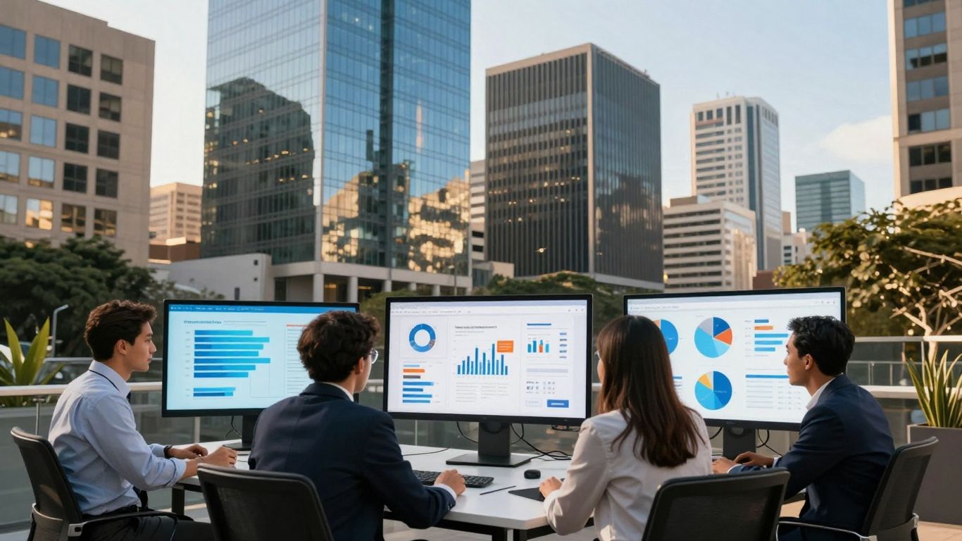 Pretoria cityscape with marketing professionals collaborating.