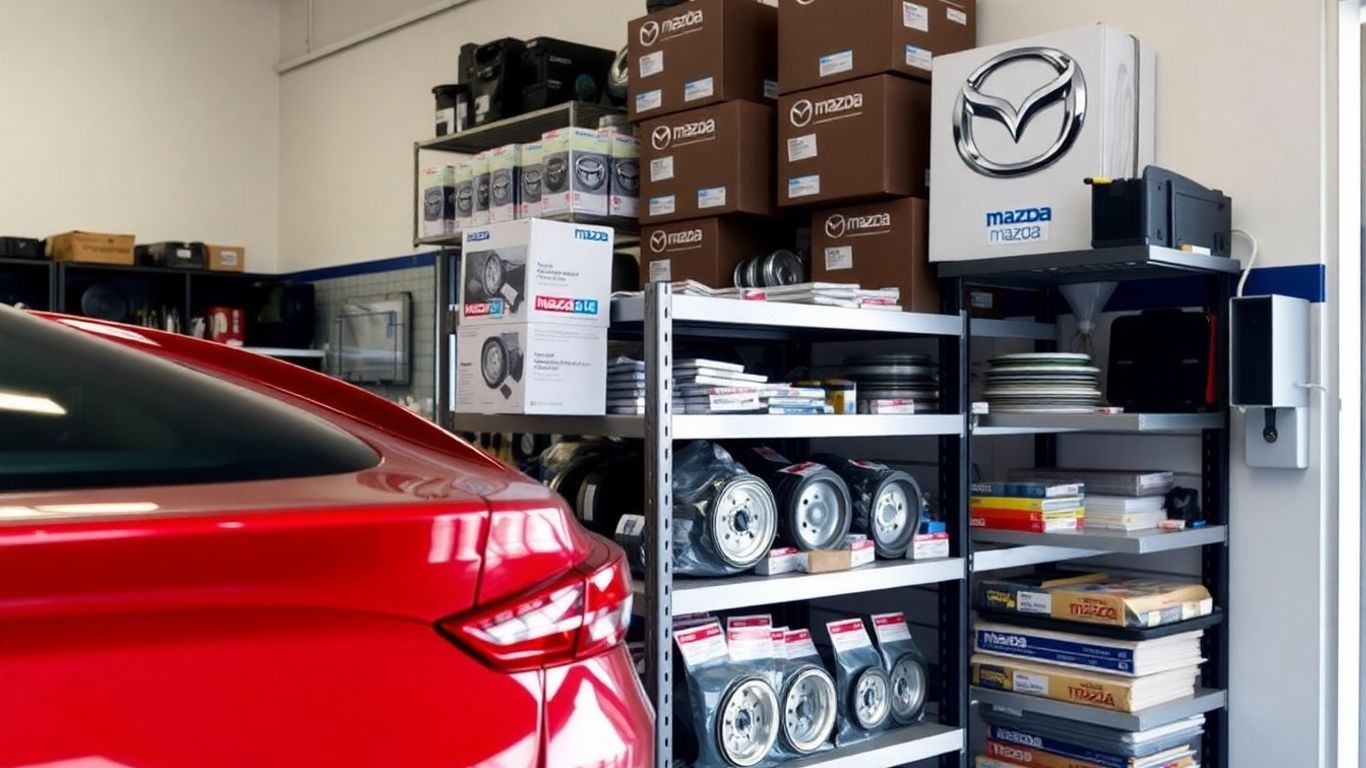 Genuine Mazda spare parts in Adelaide garage.