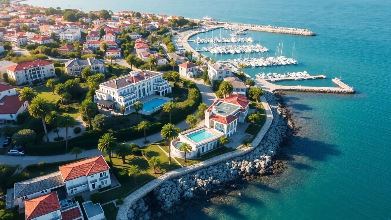 Modern aerial view of cascais coastline with luxury homes