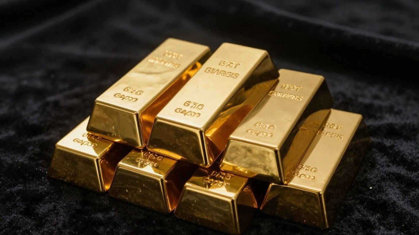 Lingotes de oro brillantes sobre una tela oscura