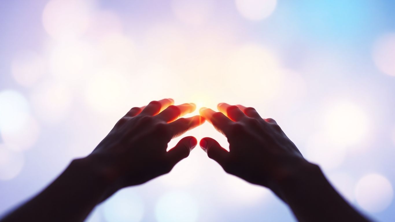 Digital interface with hands reaching for connection.