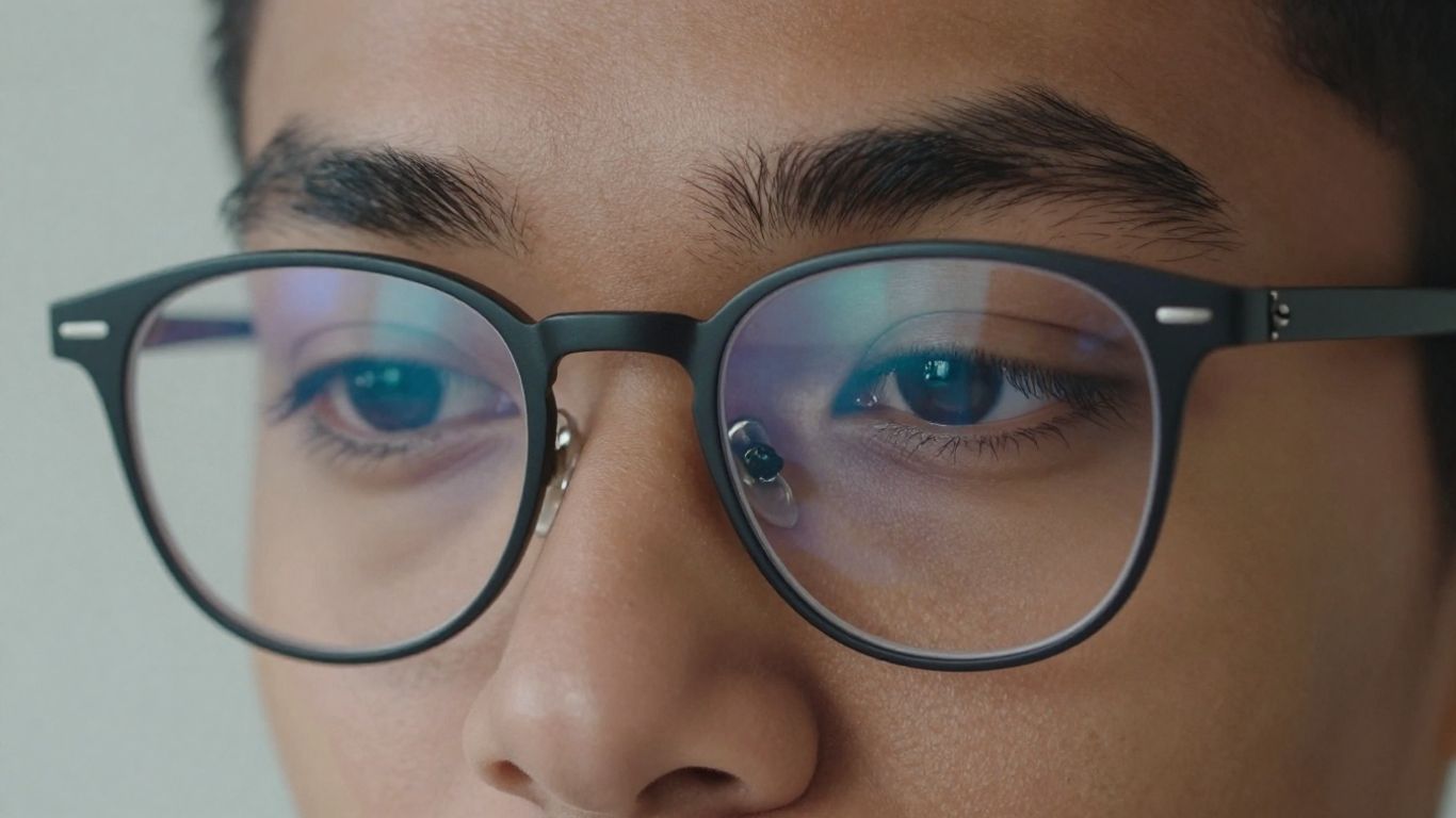 Óculos com filtro de luz azul em close-up.