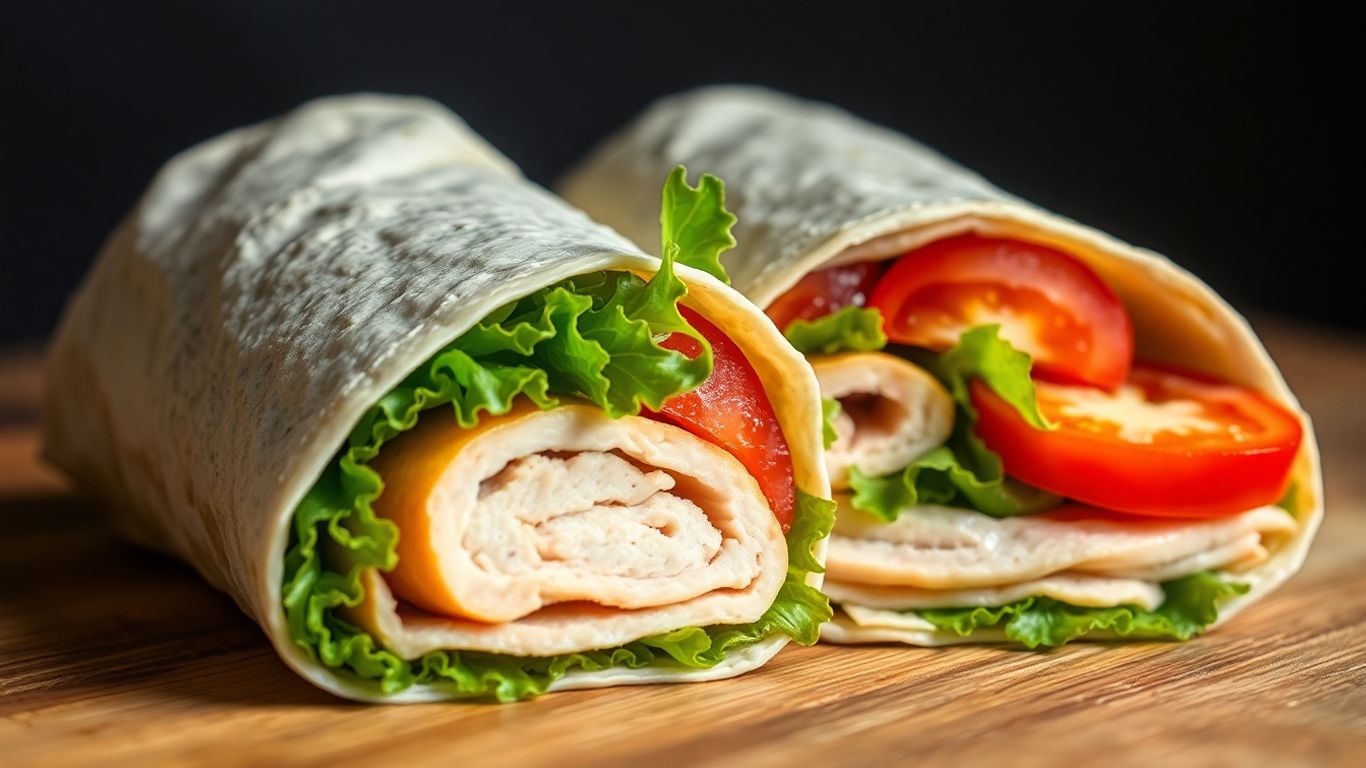 Delicious turkey wrap cut in half