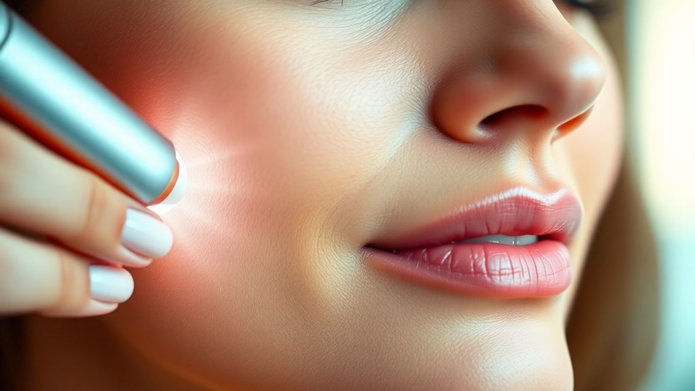 Femeie cu radiofrecvență pentru lifting facial.