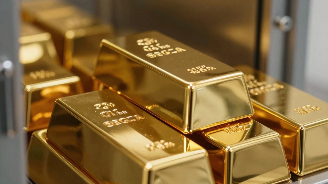 سبائك ذهبية لامعة في خزنة آمنة.