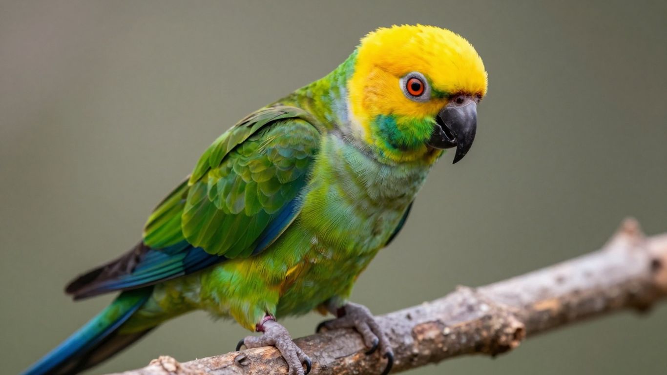 Gold Capped Conure bird with yellow cap and green plumage.