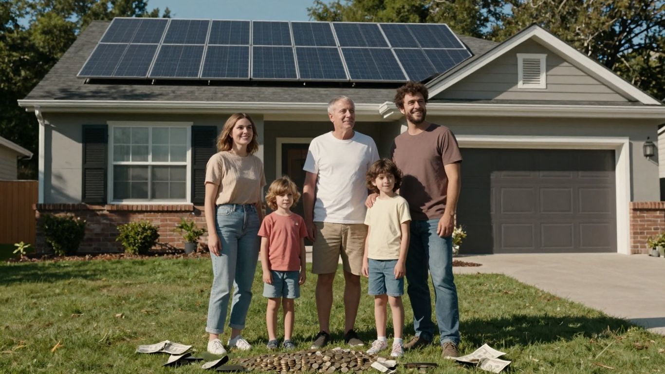 Home With Solar Panels And Money.