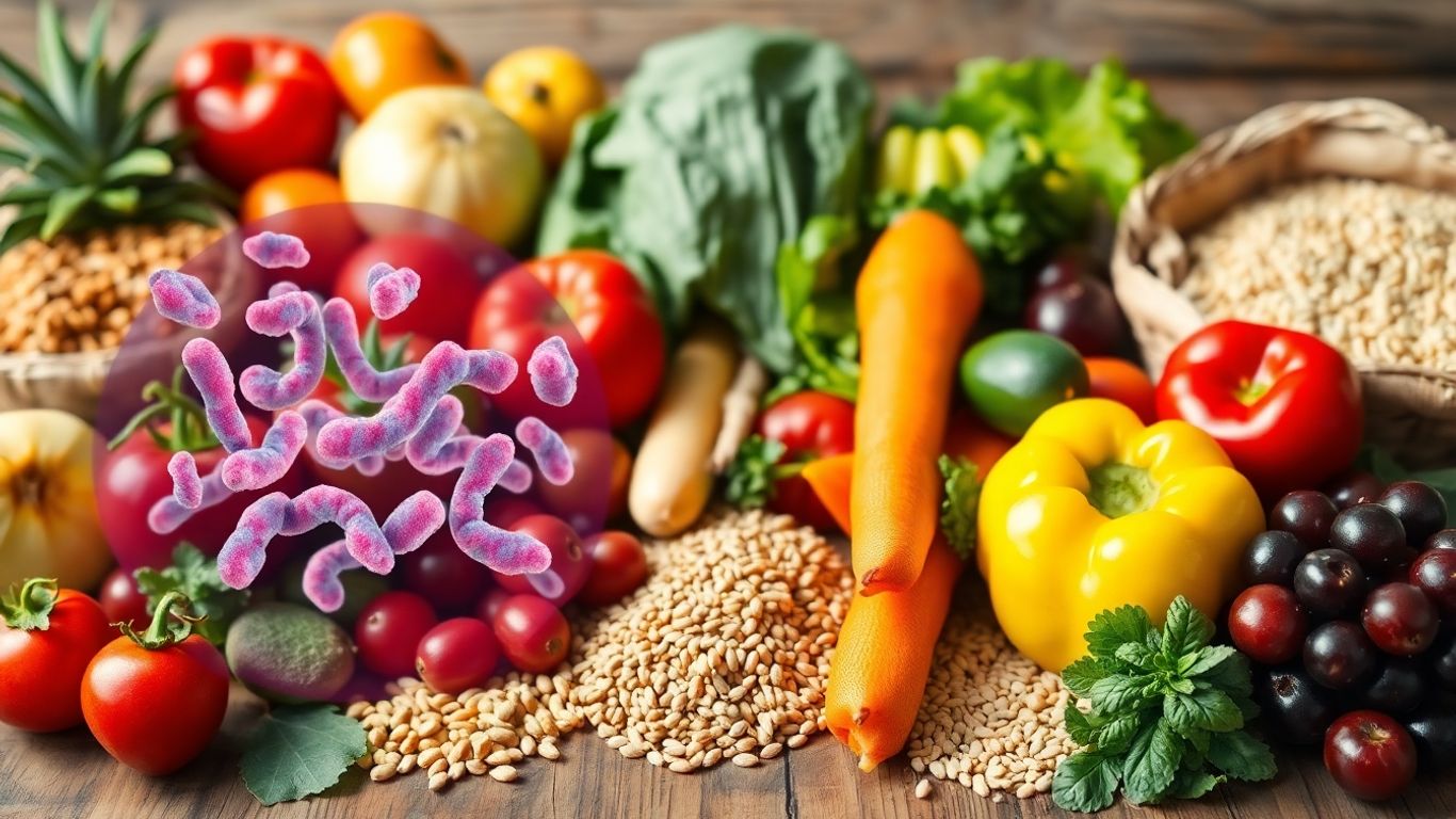 Fresh produce and gut bacteria concept in photograph