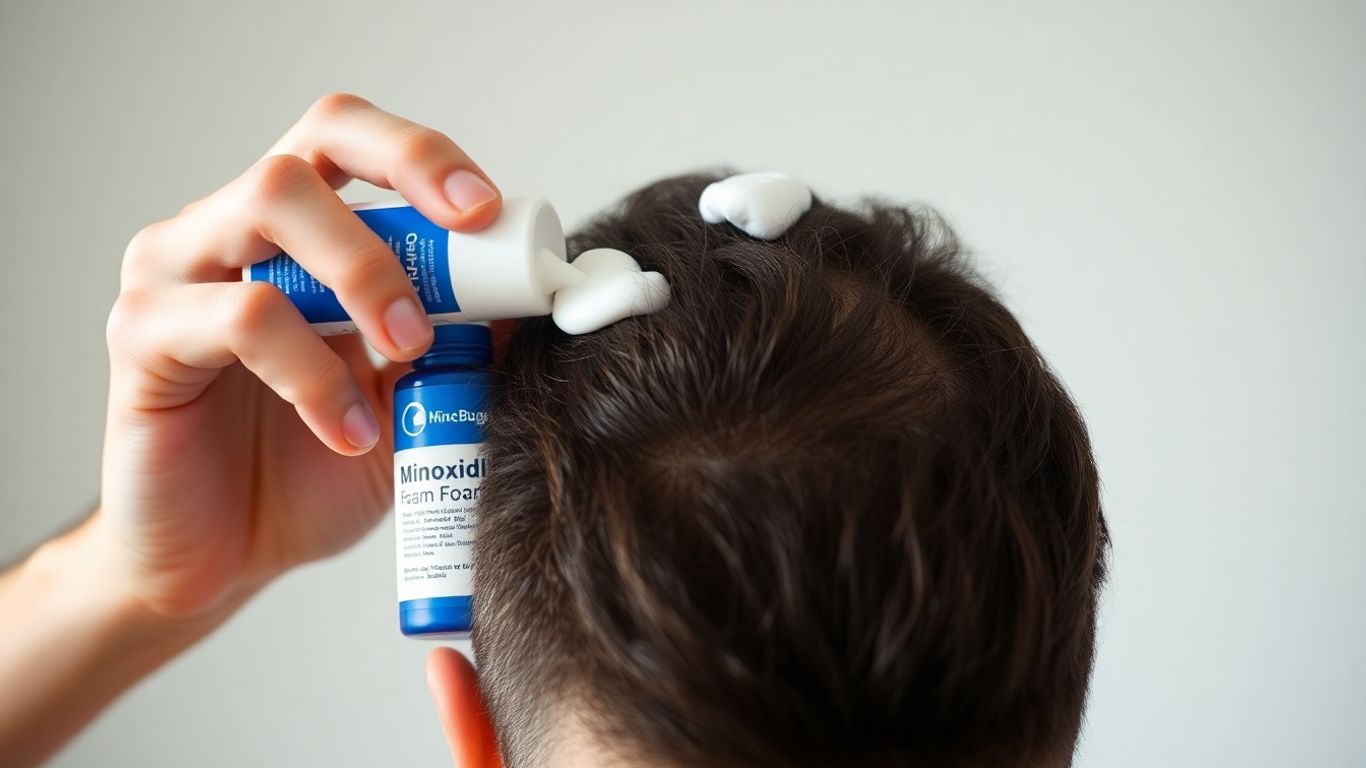 Man applying minoxidil foam to scalp