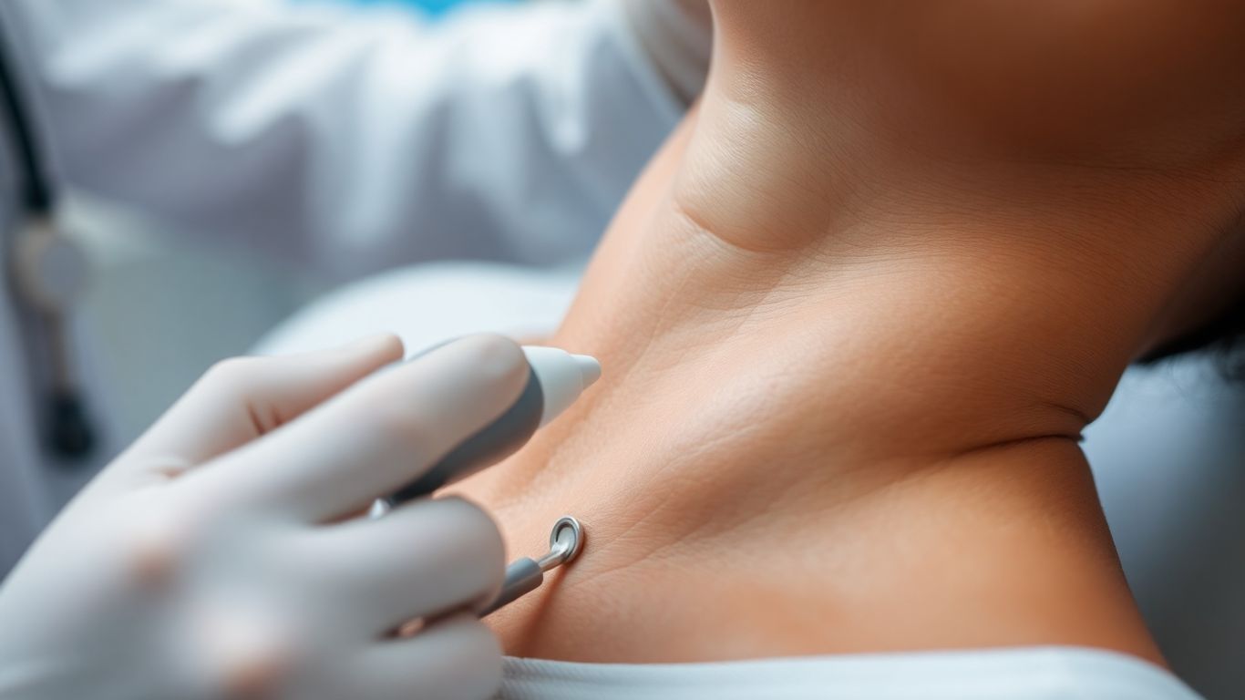 Médico fazendo ultrassom no pescoço de paciente.