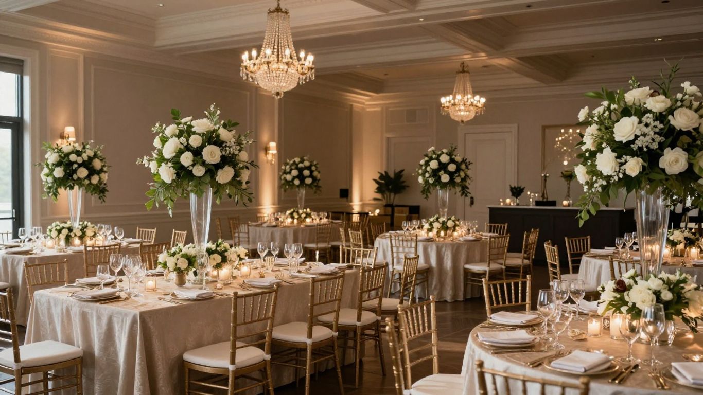 Elegant Dallas event venue with decor and setup.
