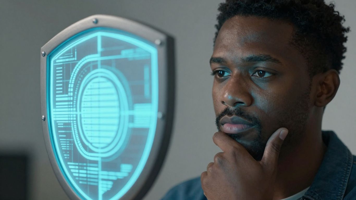 Personne réfléchissant à un bouclier numérique protecteur.