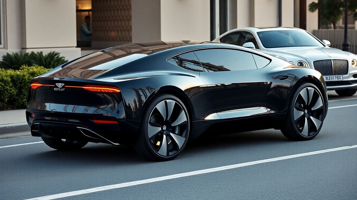 Bentley's new electric car next to a gas-powered Bentley.