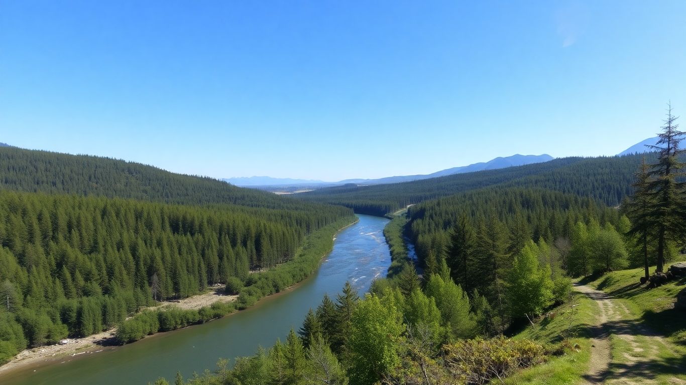 Rezervație naturală cu pădure, râu și animale sălbatice