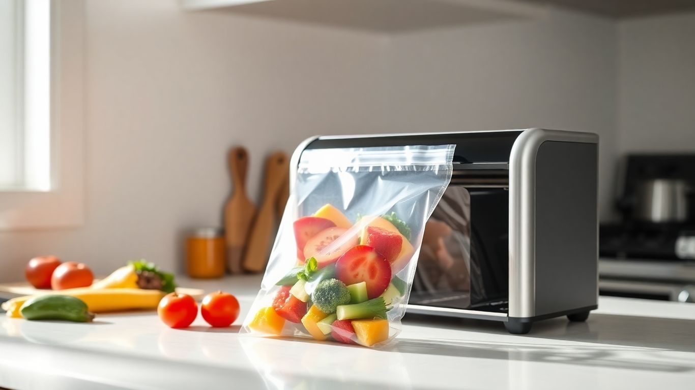 เครื่องซีลสูญญากาศกำลังทำงานกับอาหารสด