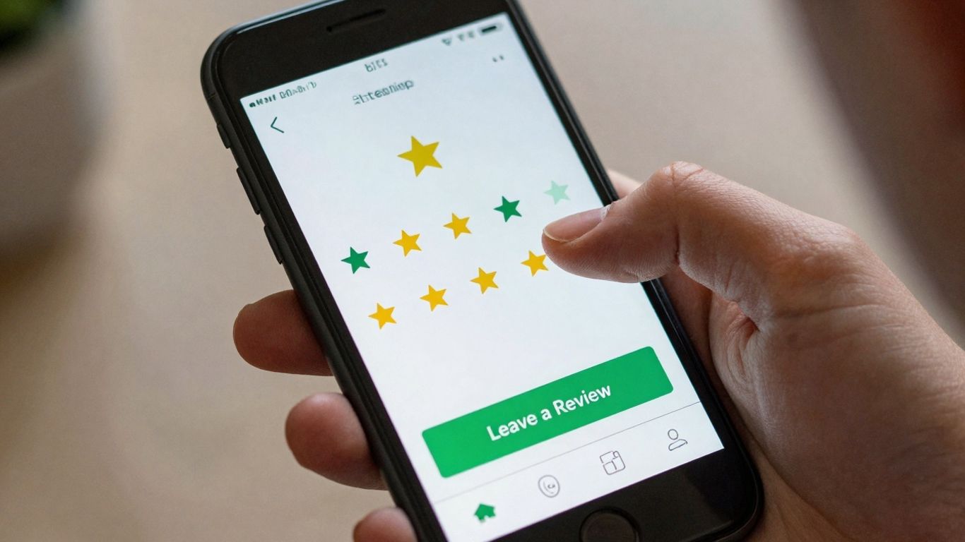 Customer leaving a Google review on a smartphone.
