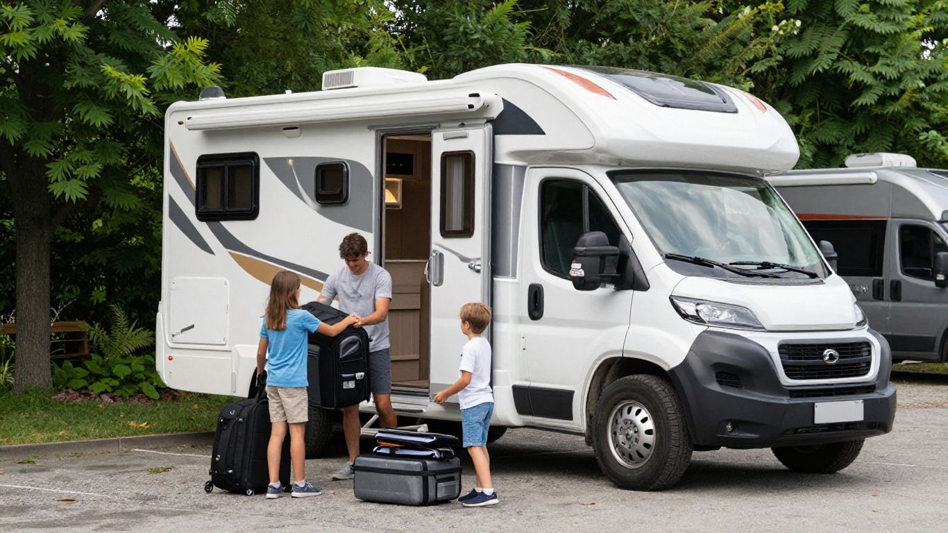 Family loading RV for a trip