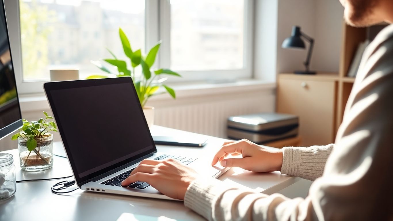 Pessoa trabalhando em casa no computador.