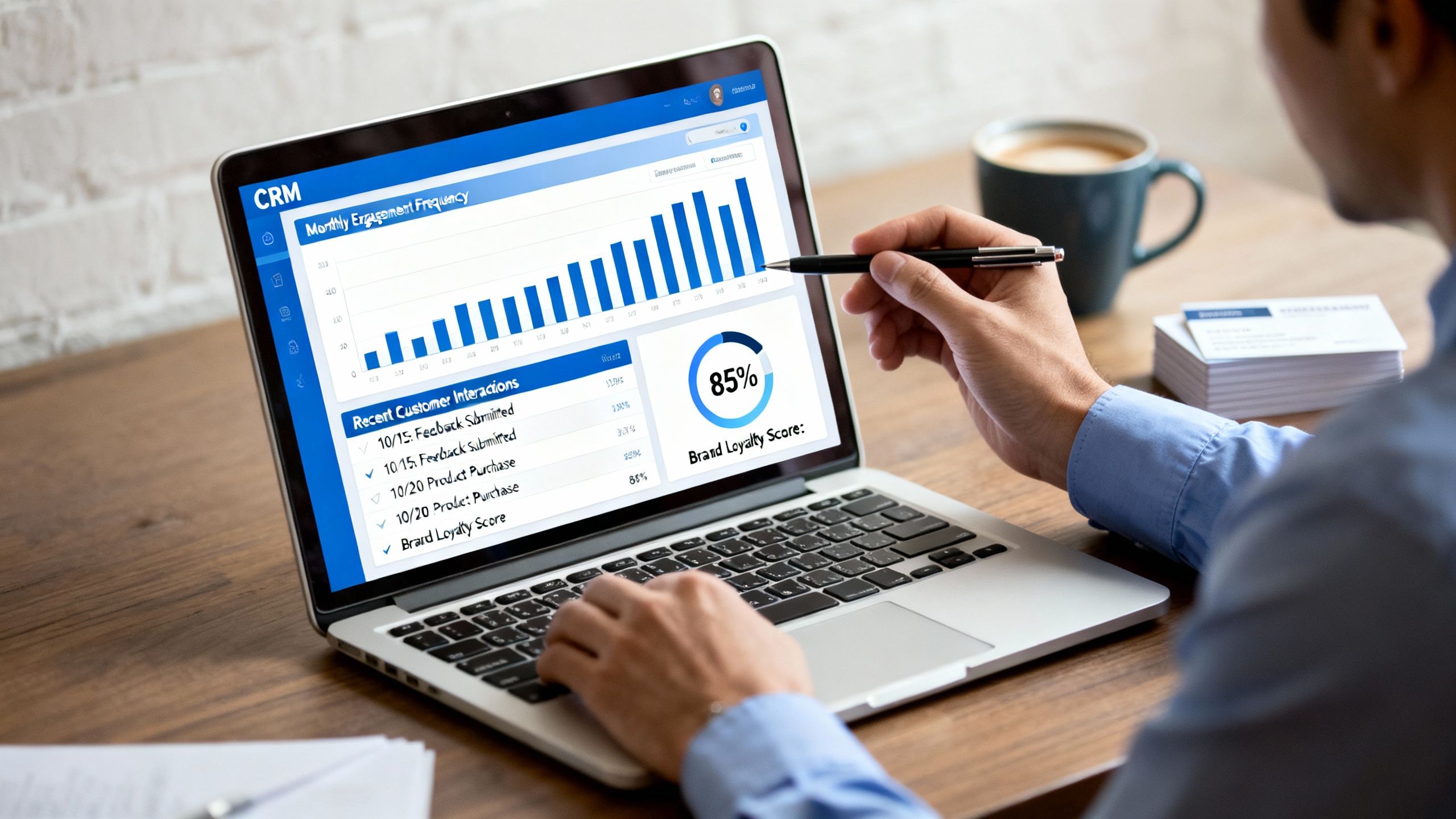 Propietario de una pequeña empresa rastreando interacciones con clientes para mejorar la lealtad a la marca usando CRM