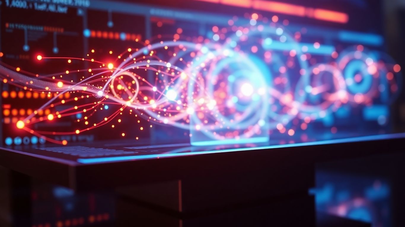 AI video generator interface with glowing digital elements.