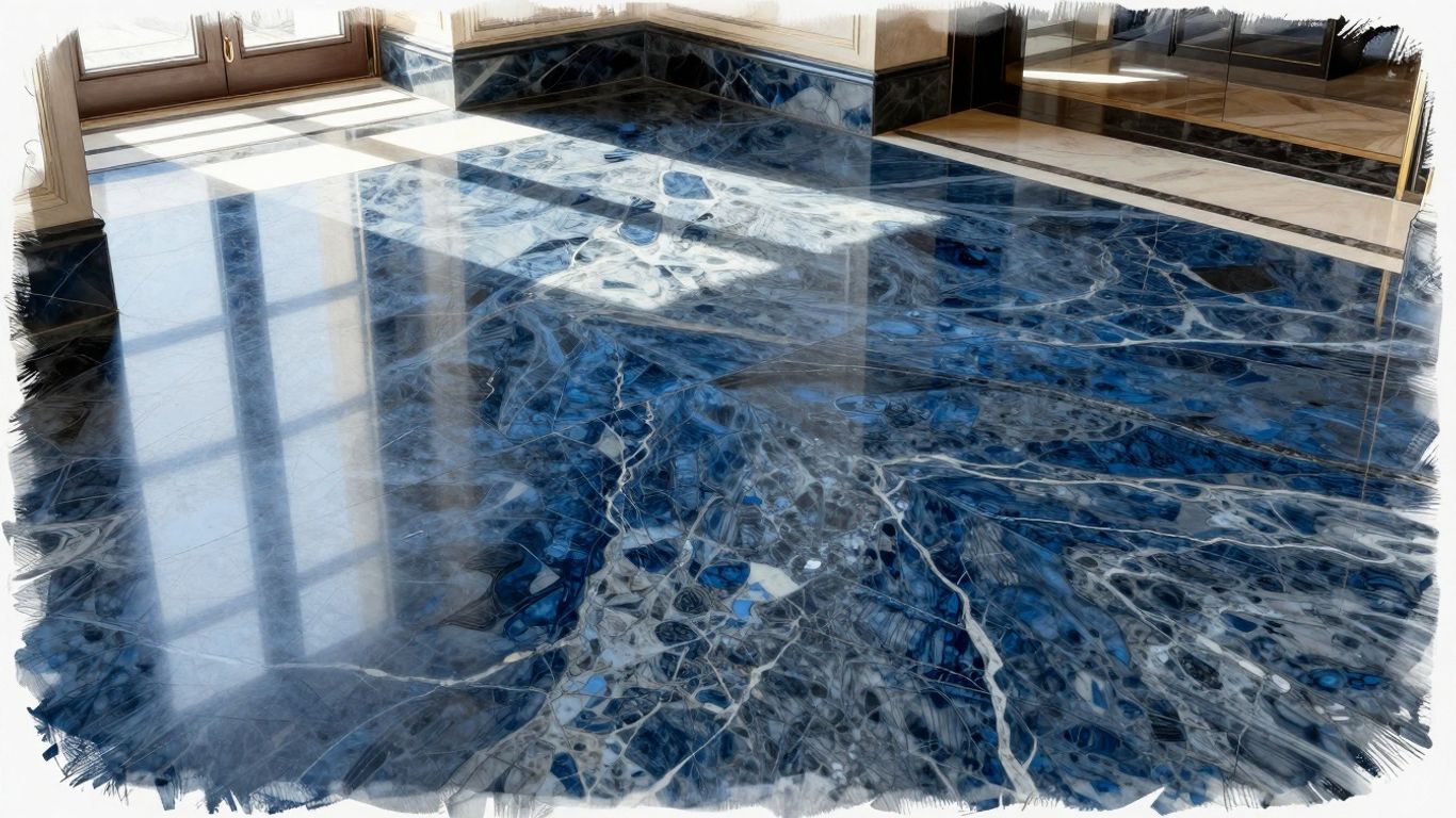 现代室内蓝石大理石地板素描。