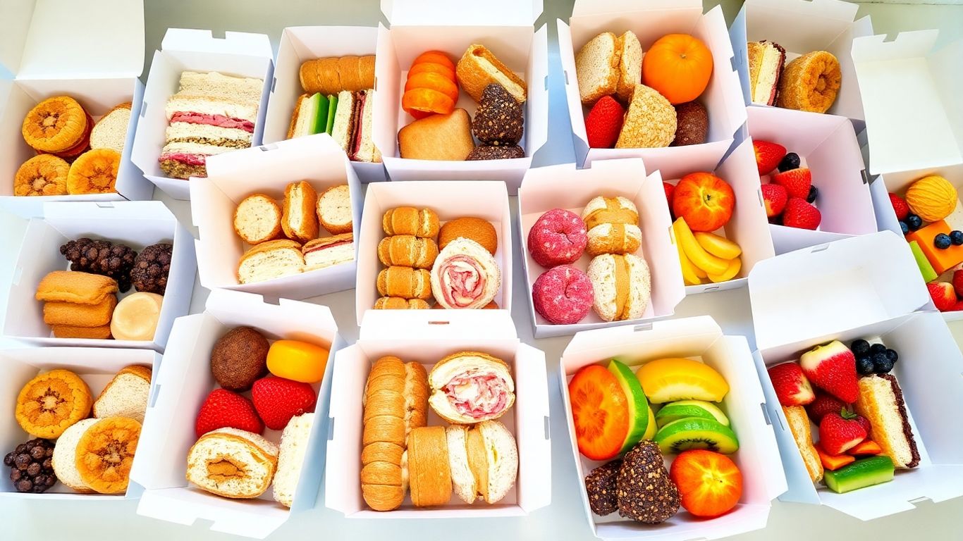 กล่องขนมหลากหลายเมนู จัดเรียงสวยงาม น่ารับประทาน