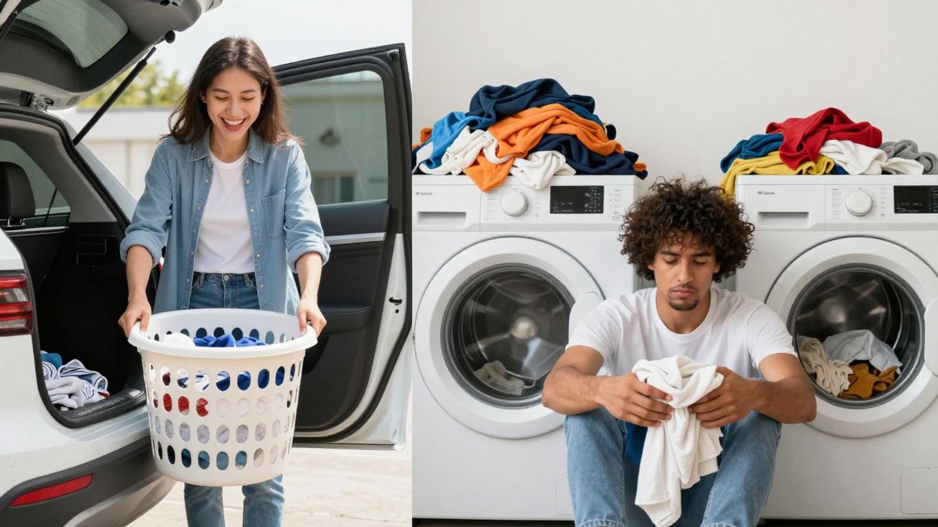 Laundry pickup service versus doing laundry at home.