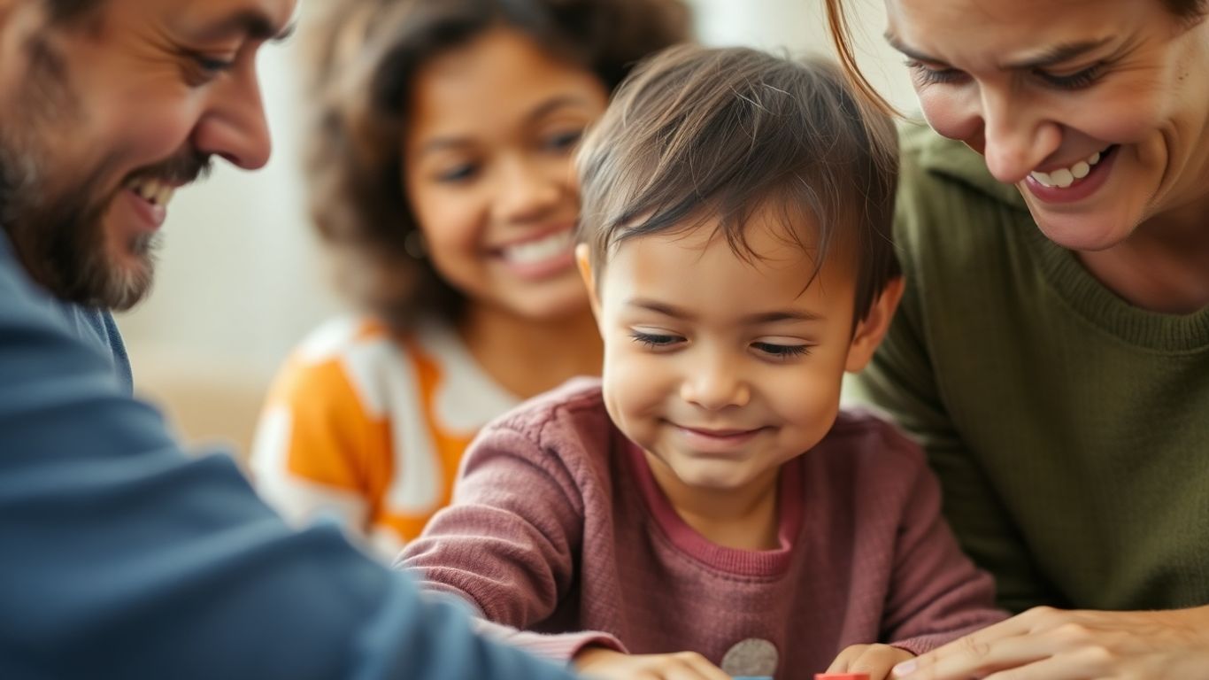 Child and adults interacting positively