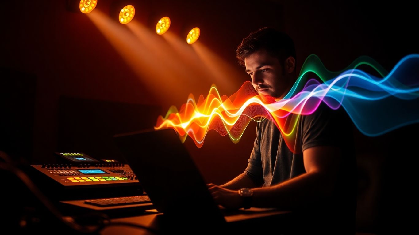Producer using AI beat tools in a studio.