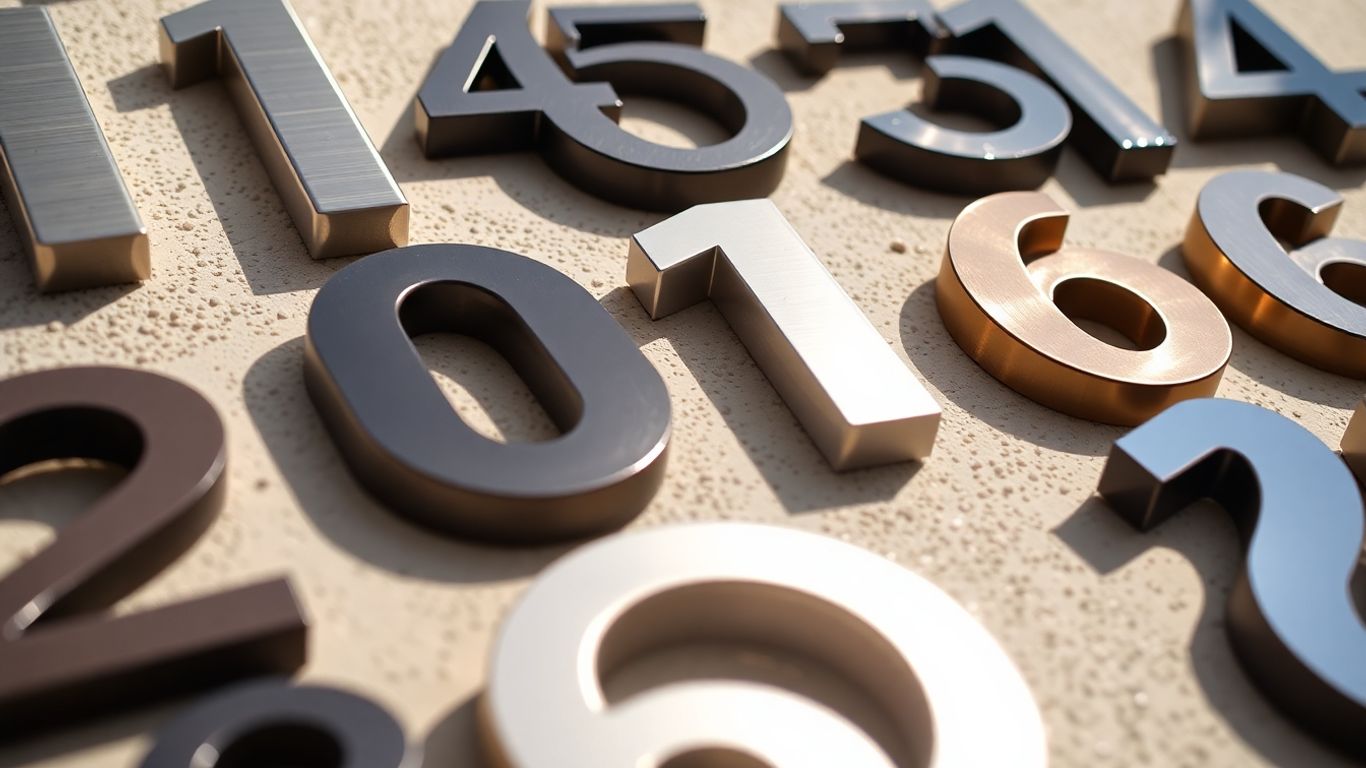 Stylish house numbers in various finishes and fonts.