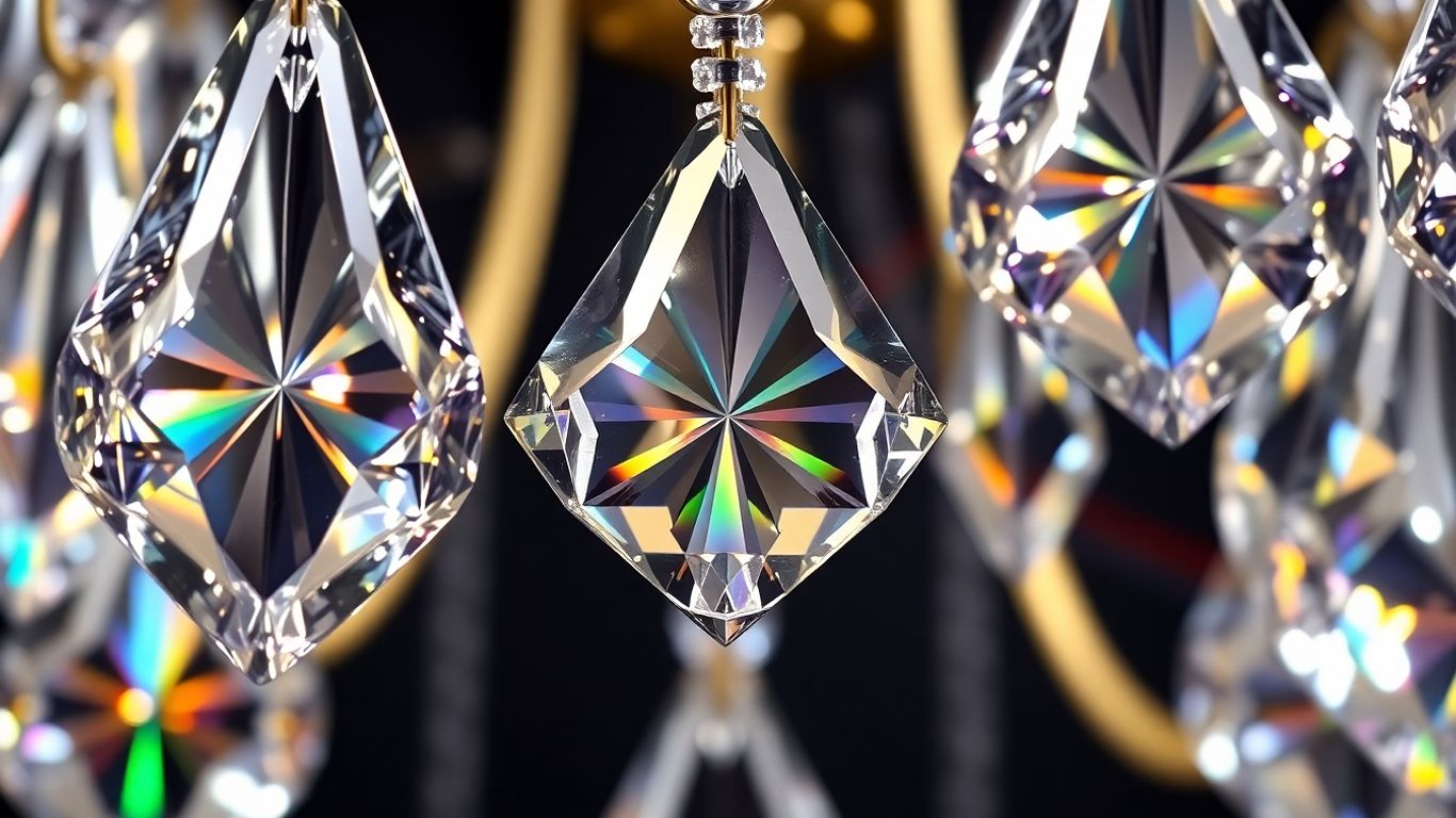 Sparkling crystal chandelier facets with light prisms.