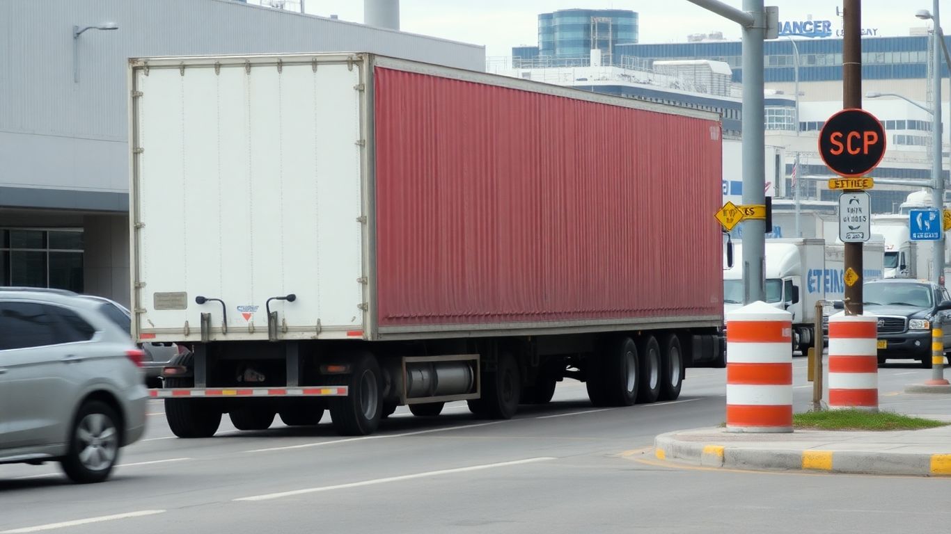 Large semi-truck stopped on a city street.