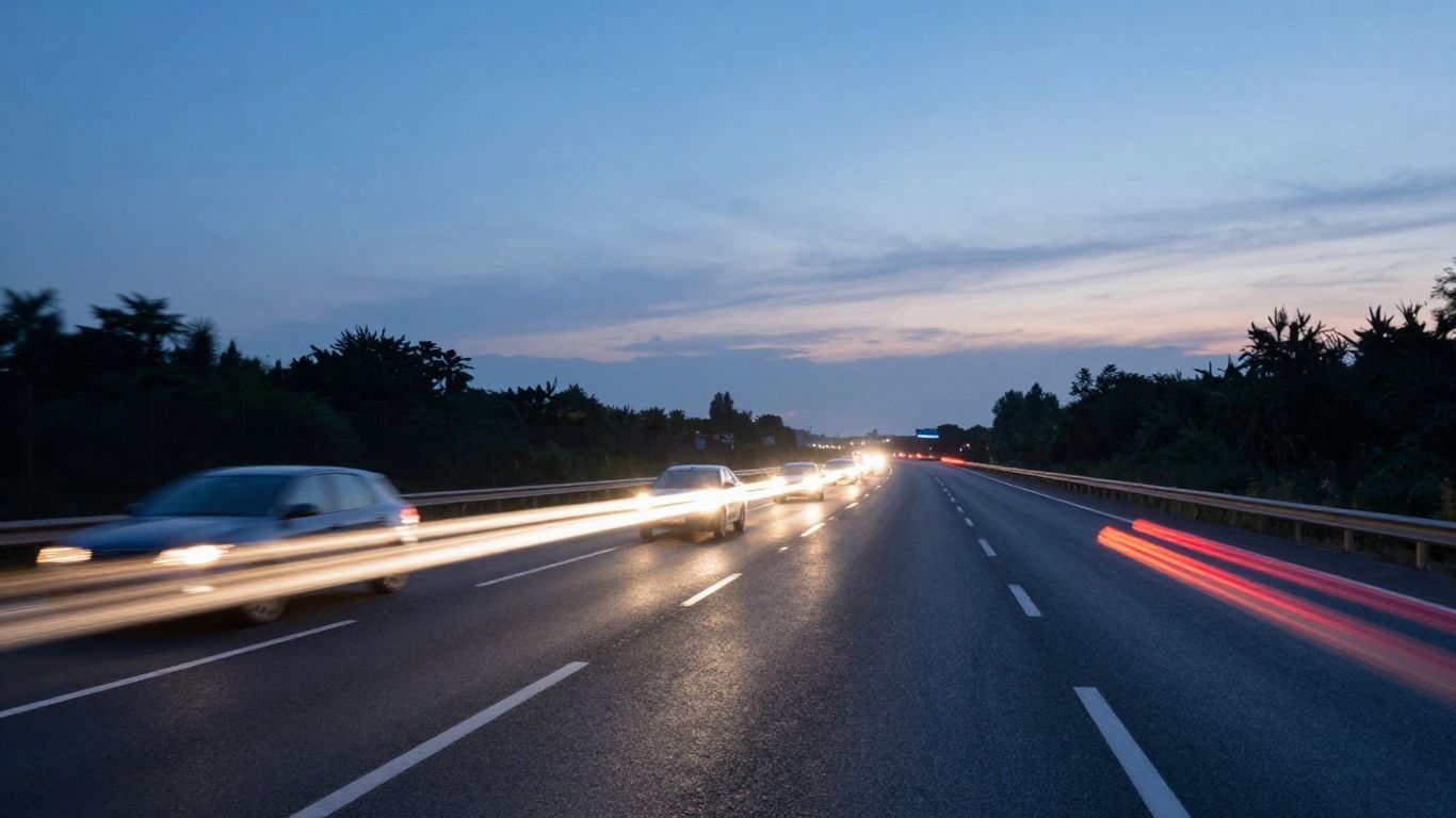 Drum modern cu lumini de mașini pe timp de seară.