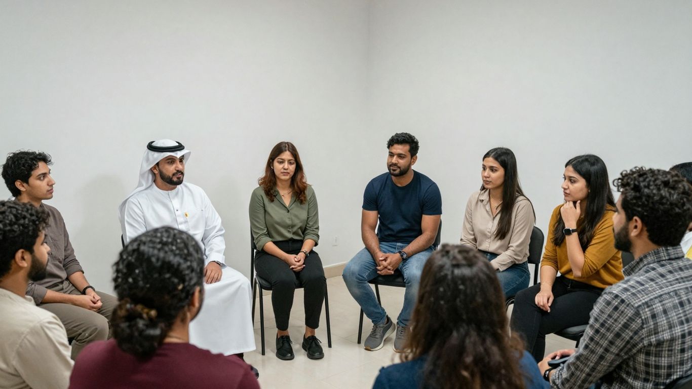 People in a mental health support group session.
