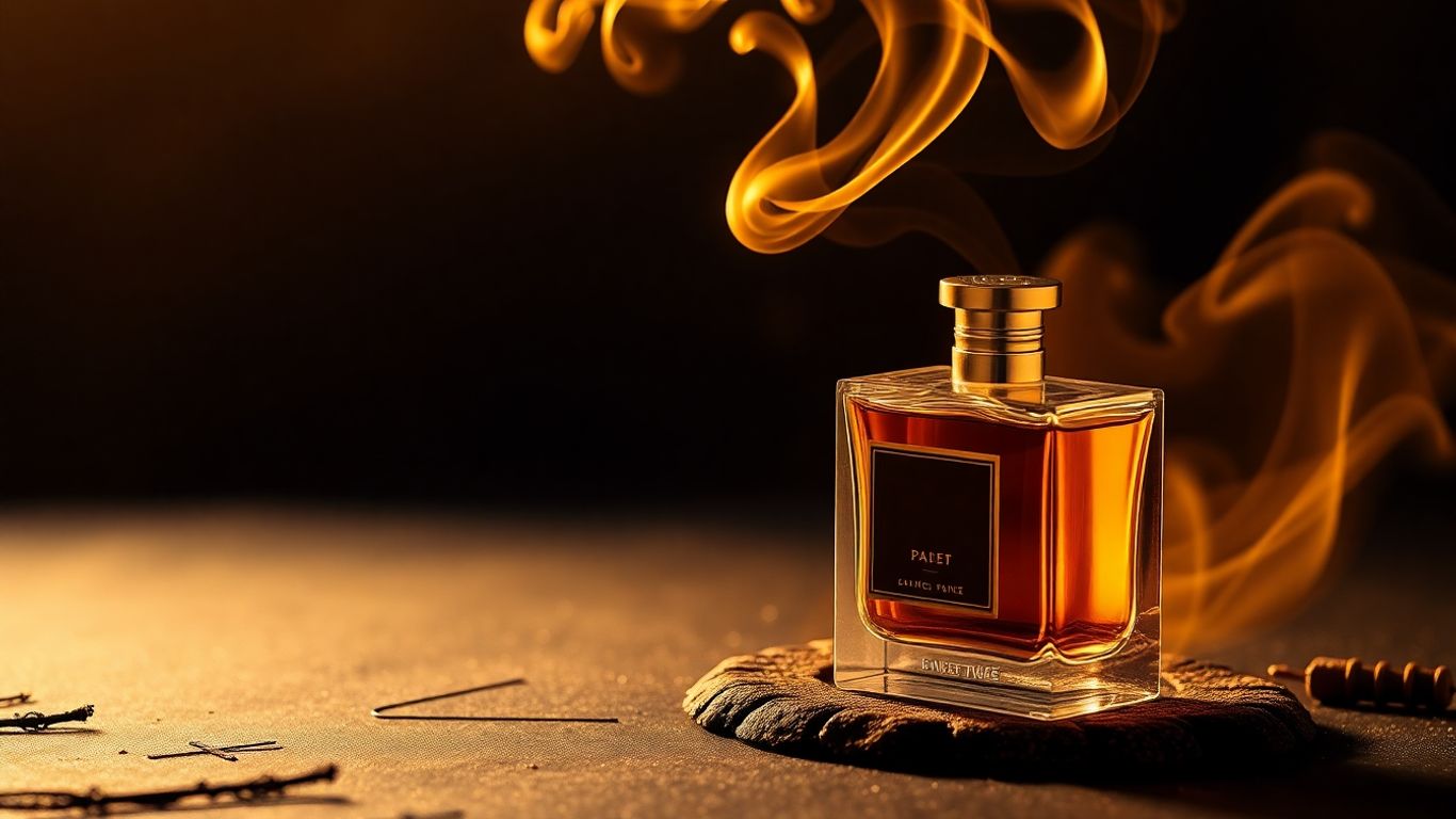Perfume bottle with steam, suggesting gourmand fragrance notes.