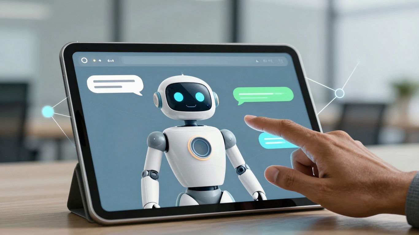 Interfaz de chatbot en una pantalla de tablet.