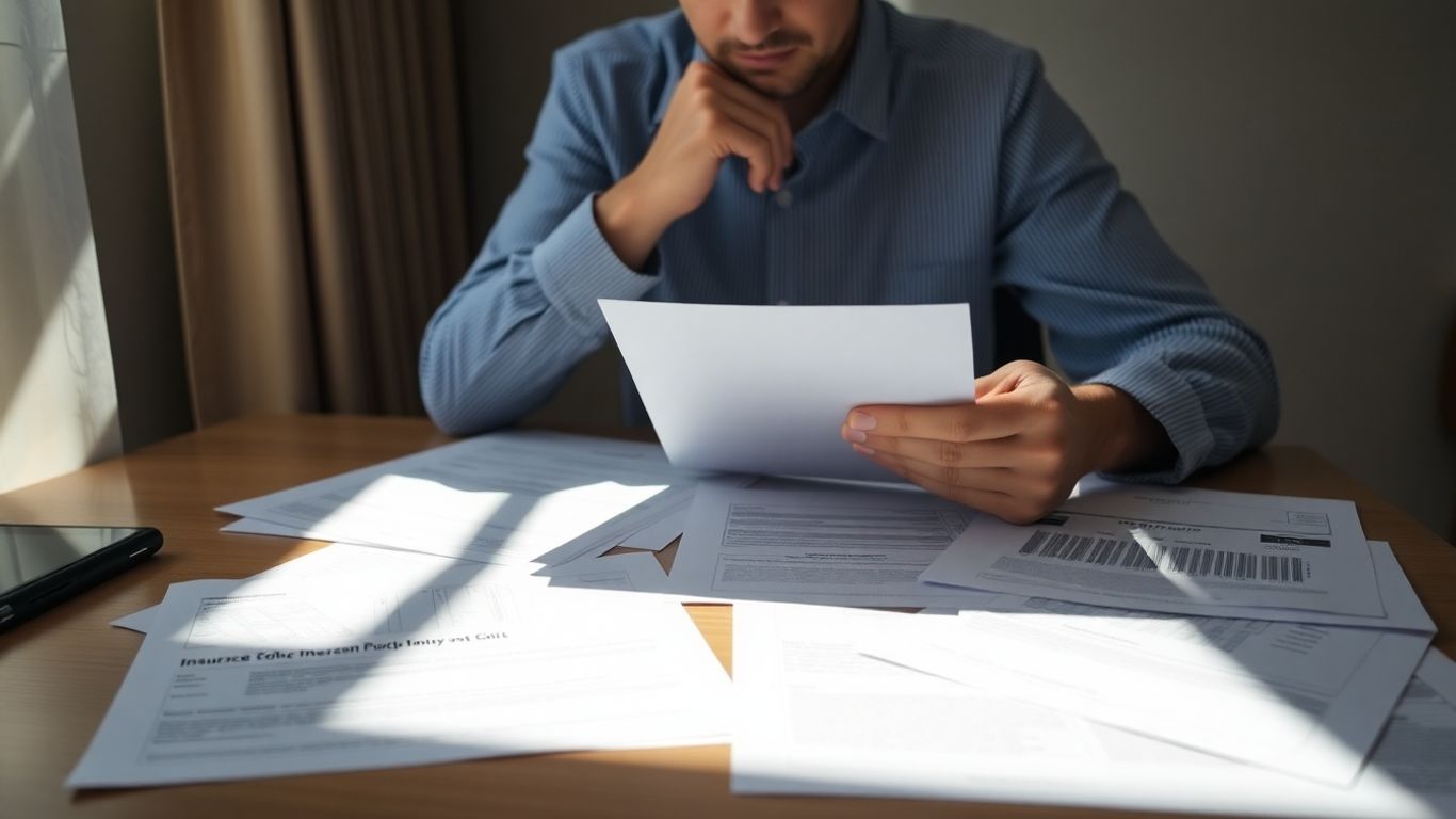 Person reviewing insurance documents under sunlight.
