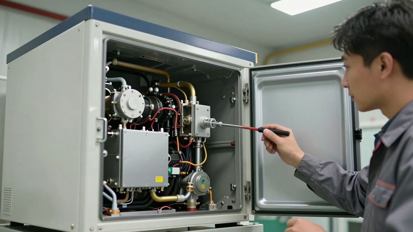 Gewerbliche Kühlung Wartung Techniker prüft Kühlanlage