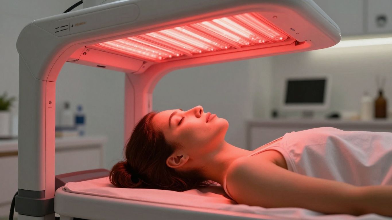 Red light therapy session in a wellness center.