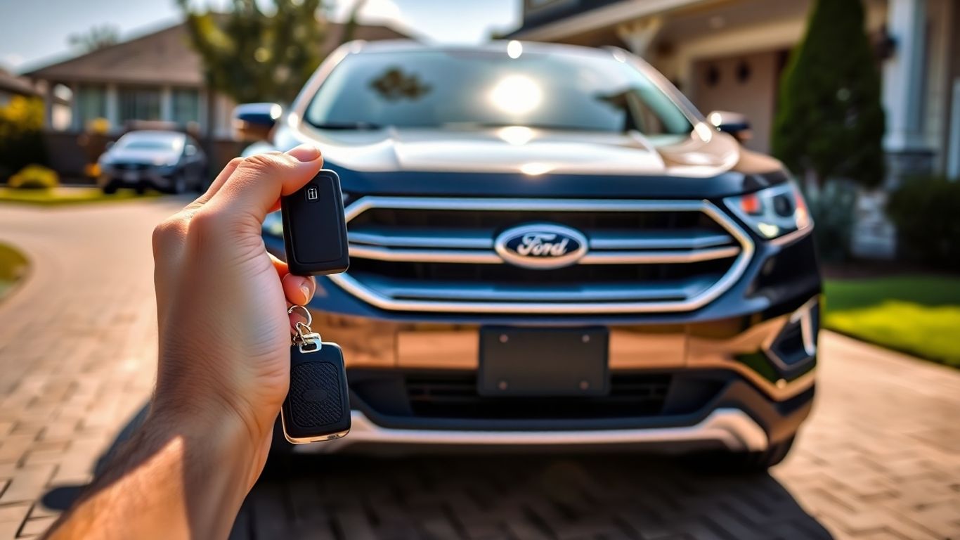 Ford car key with vehicle in background