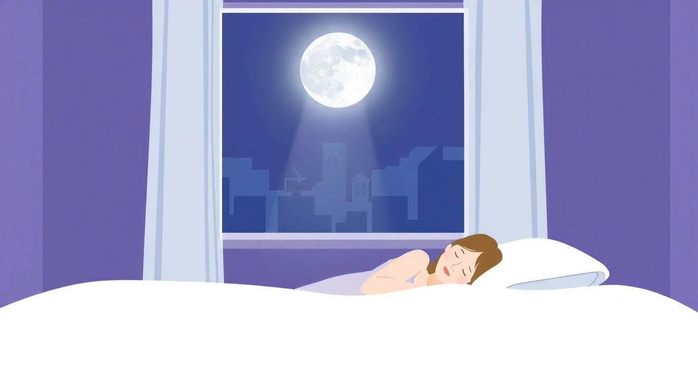 Pessoa dormindo pacificamente em uma cama iluminada pela lua.