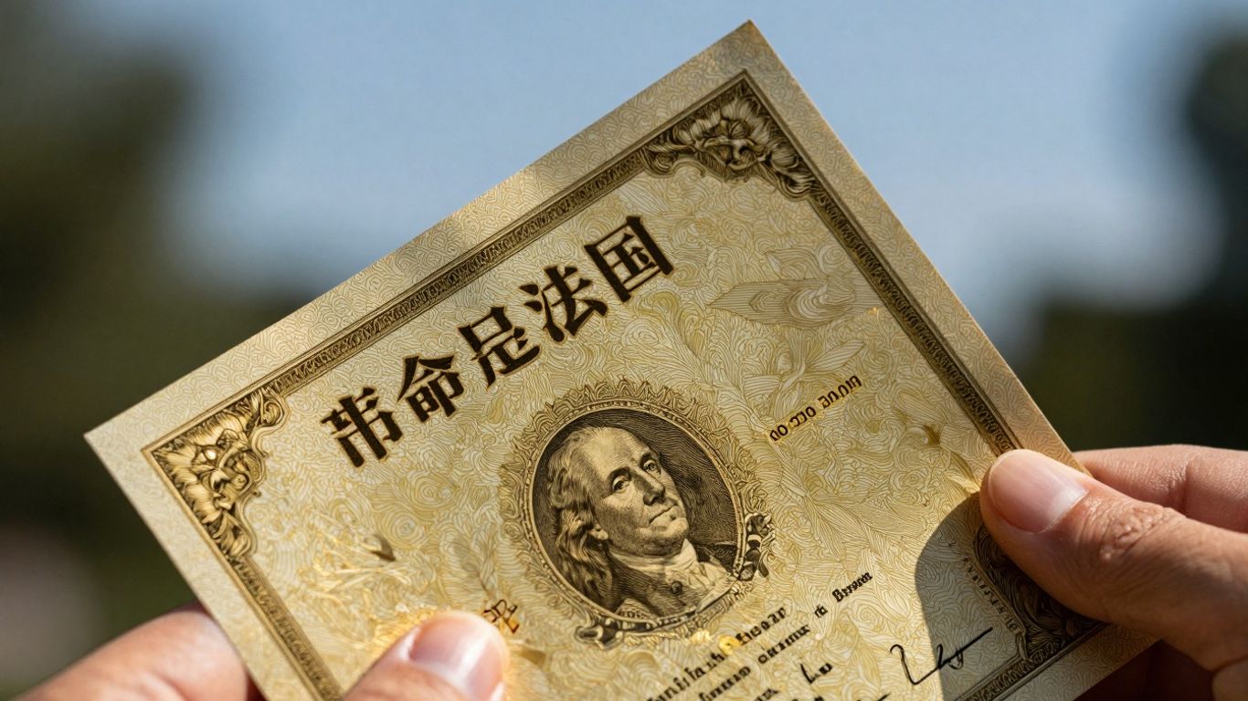 Golden bond certificate held in hand.