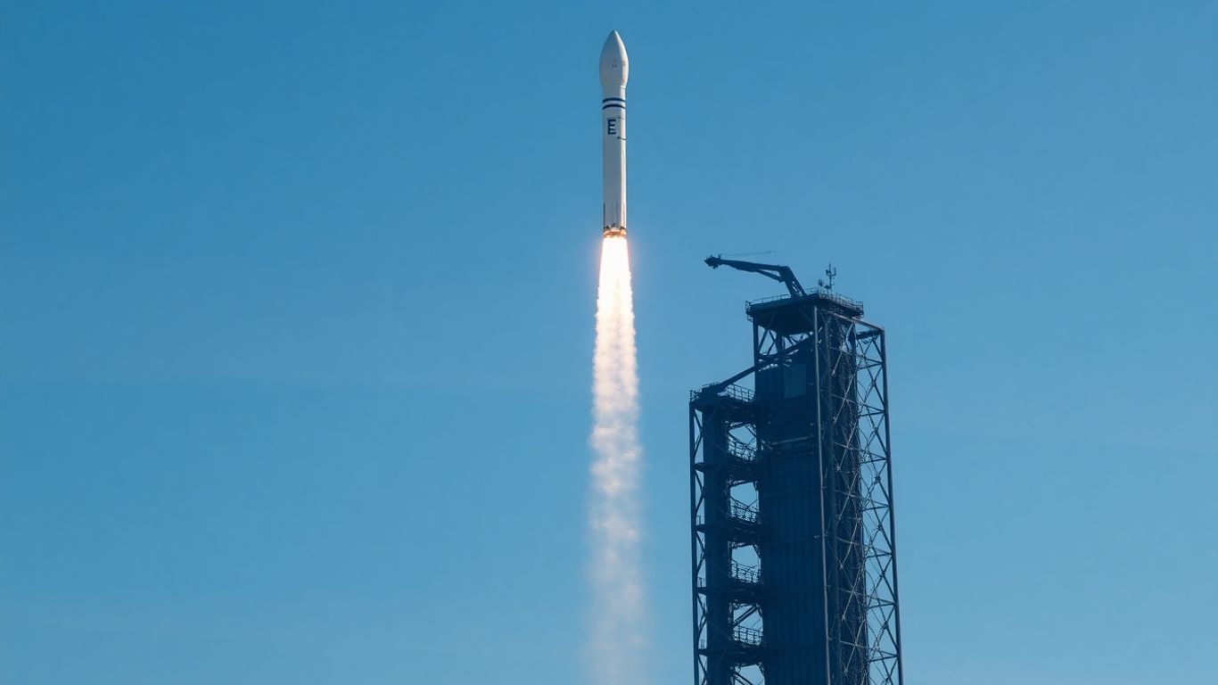 SpaceX Starship rocket launching from a tower.