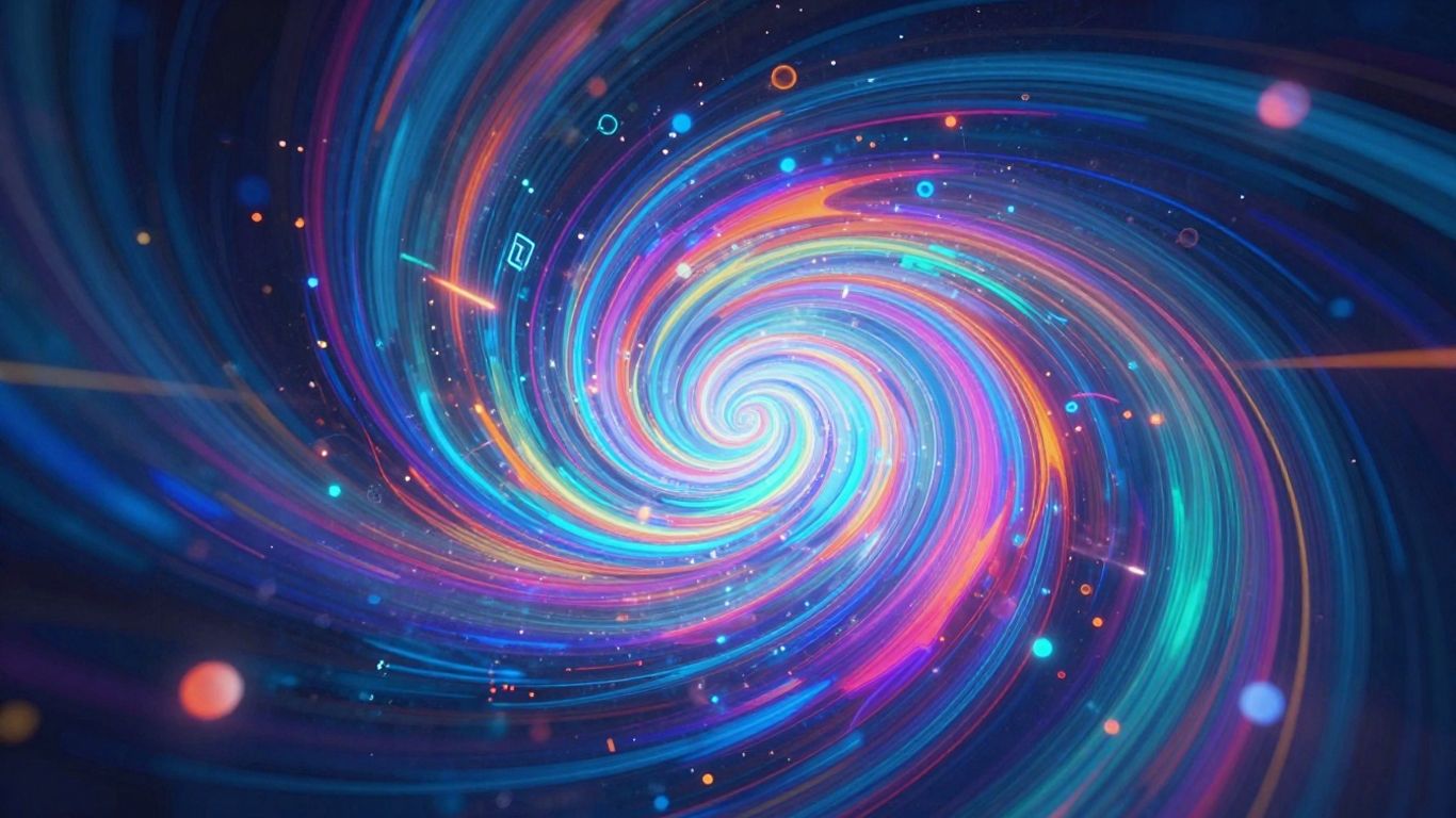 Abstract digital art with vibrant colors and futuristic shapes.