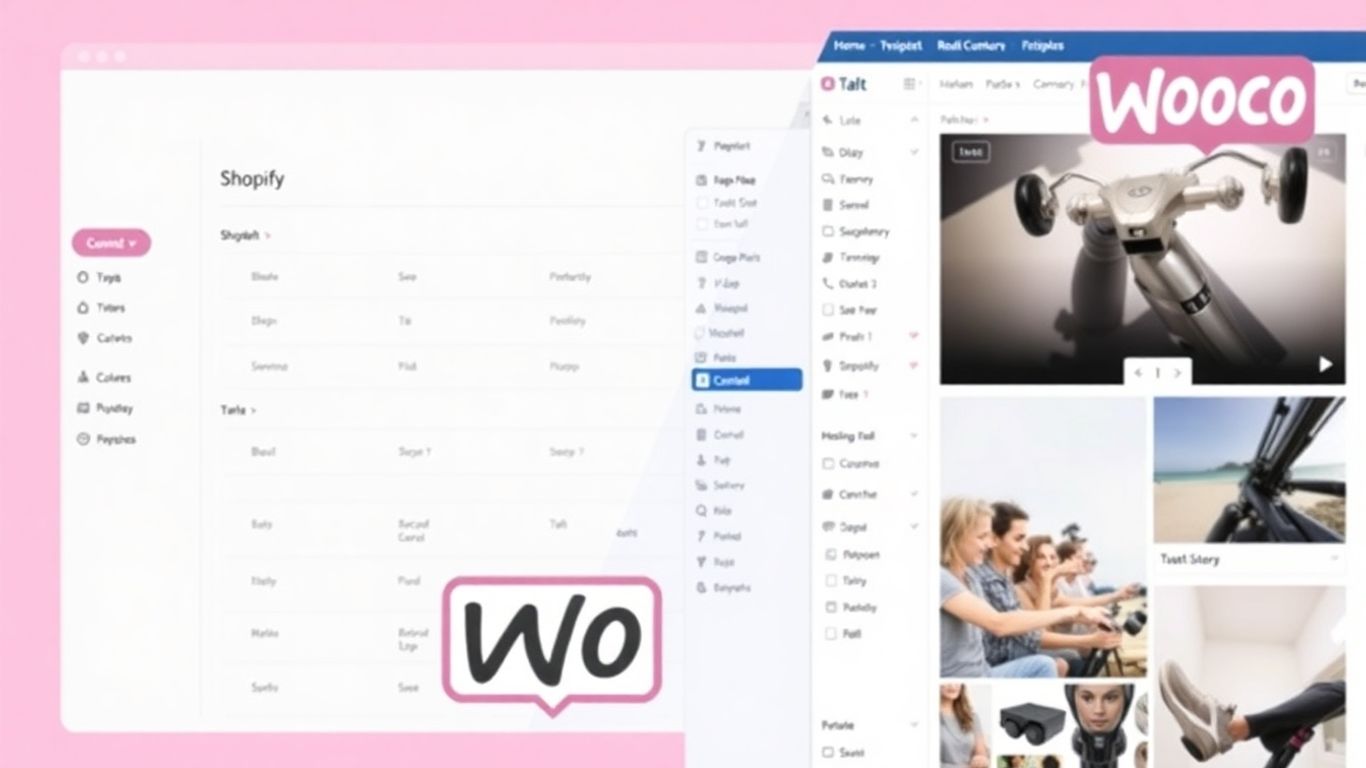 Shopify and WooCommerce logos merging seamlessly together.