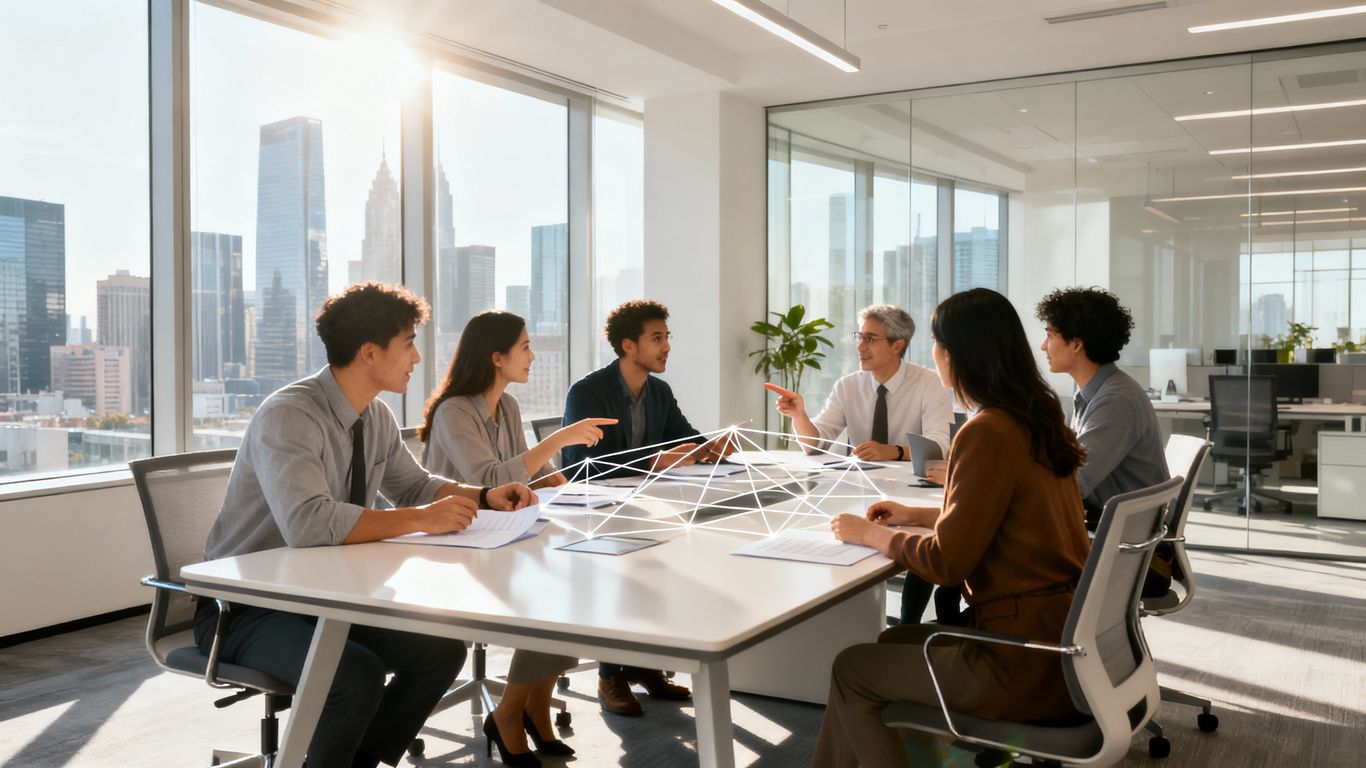 Austin business team collaborating in a modern office.